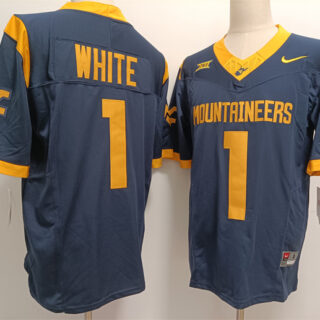 Men's West Virginia Mountaineers #1 Jahiem White Navy F.U.S.E. Stitched Jersey
