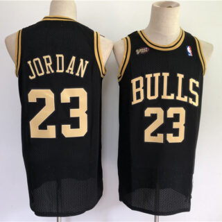 Men Chicago Bulls 23 Jordan Black gold Throwback 2021 NBA Jersey