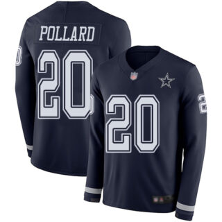 Men Dallas Cowboys #20 Tony Pollard Navy Blue Therma Long Sleeve Limited Jersey