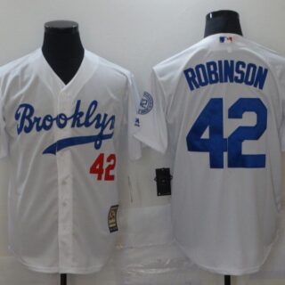 Men Los Angeles Dodgers 42 Robinson White Throwback MLB Jerseys