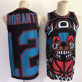 Men Memphis Grizzlies 12 Morant big face Black 2021 NBA Jersey