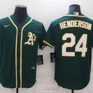 Men Oakland Athletics 24 Henderson Green Game 2021 Nike MLB Jersey