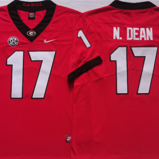 Men's Georgia Bulldogs #17 N.DEAN Red College Football Stitched Jersey