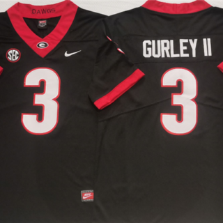 Men's Georgia Bulldogs #3 GURLEY II Black College Football Stitched Jersey
