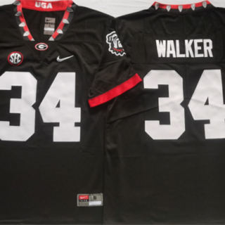 Men's Georgia Bulldogs #34 WALKER Black College Football Stitched Jersey