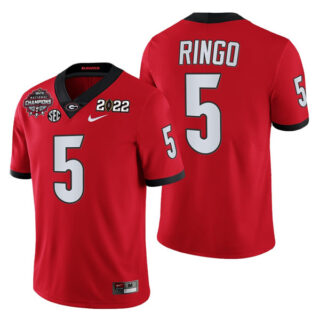 Men's Georgia Bulldogs #5 Kelee Ringo 2021 22 CFP National Champions Red College Football Stitched Jersey