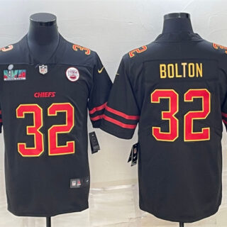 Men's Kansas City Chiefs #32 Nick Bolton Black Red Gold Super Bowl LVII Patch Vapor Untouchable Limited Stitched Jersey