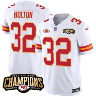 Men's Kansas City Chiefs #32 Nick Bolton White 2023 F.U.S.E. AFC West Champions With NKH Patch Vapor Untouchable Limited Stitched Jersey