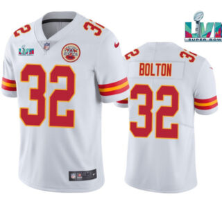 Men's Kansas City Chiefs #32 Nick Bolton White Super Bowl LVII Patch Vapor Untouchable Limited Stitched Jersey