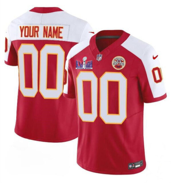 Men's Kansas City Chiefs Active Player Custom Red White F.U.S.E. Super Bowl LVIII Patch Vapor Untouchable Limited Stitched Football Jersey