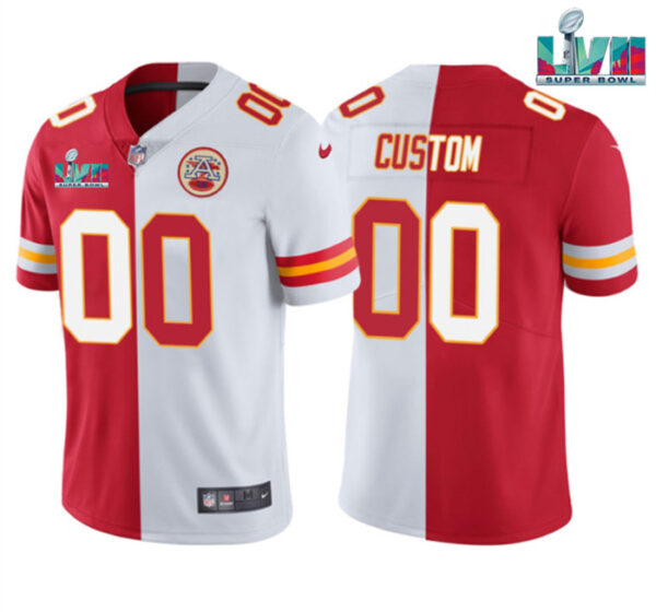 Men's Kansas City Chiefs Active Player Custom Red White Split Super Bowl LVII Patch Vapor Untouchable Limited Stitched Jersey