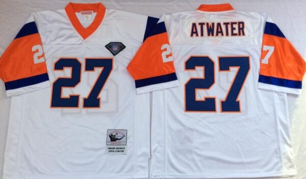 Men's Denver Broncos 27 Steve Atwater White M&N Throwback Jersey