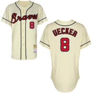 Big Size Men's Mitchell and Ness Atlanta Braves #8 Bob Uecker Authentic Cream Throwback MLB Jersey
