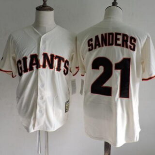 Men's San Francisco Giants #21 Deion Sanders 1995 Cream Throwback Vintage Baseball Jersey