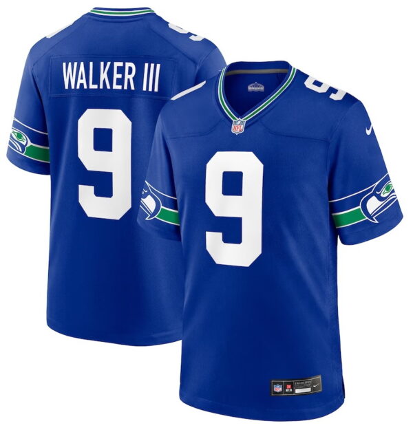 Men's Seattle Seahawks #9 Kenneth Walker III Royal Throwback Player Game Jersey