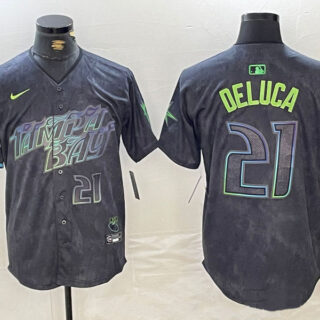 Men's Tampa Bay Rays #21 Jonny DeLuca Charcoal 2024 City Connect Limited Stitched Jerseys
