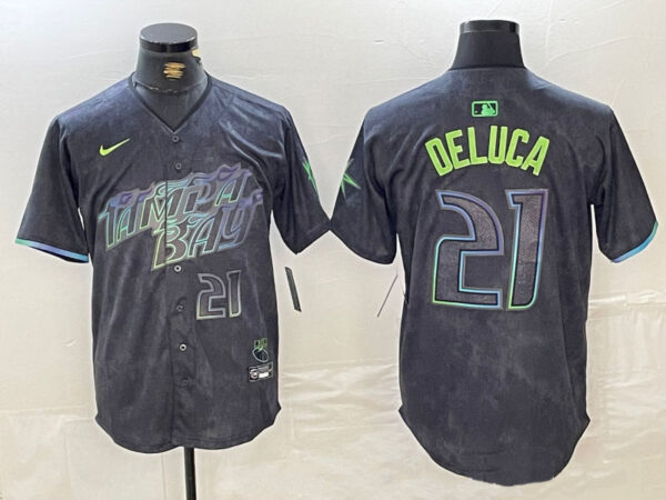 Men's Tampa Bay Rays #21 Jonny DeLuca Charcoal 2024 City Connect Limited Stitched Jerseys