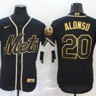 Mets 20 Pete Alonso Black Gold 2020 Nike Flexbase Jersey