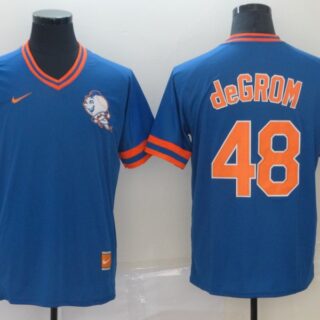 Mets 48 Jacob DeGrom Royal Throwback Jersey