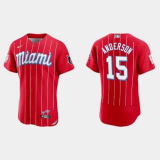 Miami Marlins #15 Brian Anderson Men's Nike 2021 City Connect Authentic MLB Jersey Red