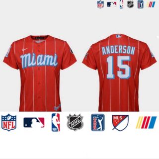 Miami Marlins #15 Brian Anderson Youth Nike 2021 City Connect Authentic MLB Jersey Red