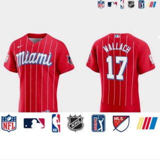 Miami Marlins #17 Chad Wallach Men's Nike 2021 City Connect Authentic MLB Jersey Red