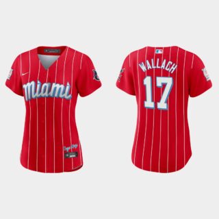 Miami Marlins #17 Chad Wallach Women's Nike 2021 City Connect Authentic MLB Jersey Red