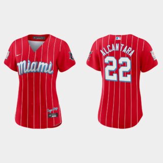 Miami Marlins #22 Sandy Alcantara Women's Nike 2021 City Connect Authentic MLB Jersey Red