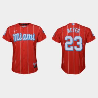 Miami Marlins #23 Max Meyer Youth Nike 2021 City Connect Authentic MLB Jersey Red