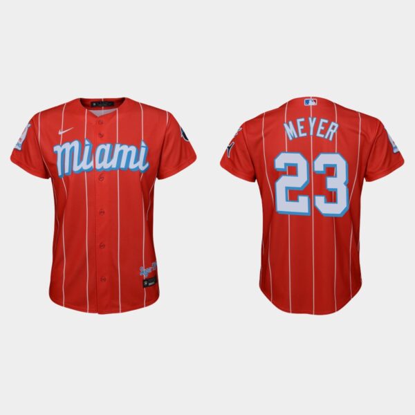 Miami Marlins #23 Max Meyer Youth Nike 2021 City Connect Authentic MLB Jersey Red