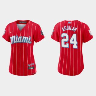 Miami Marlins #24 Jesus Aguilar Women's Nike 2021 City Connect Authentic MLB Jersey Red