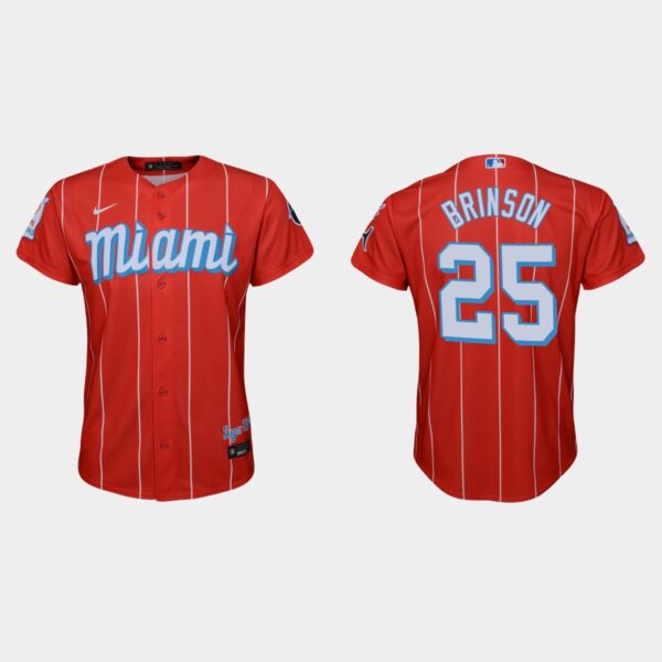 Miami Marlins #25 Lewis Brinson Youth Nike 2021 City Connect Authentic MLB Jersey Red
