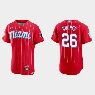 Miami Marlins #26 Garrett Cooper Men's Nike 2021 City Connect Authentic MLB Jersey Red