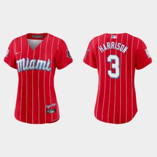 Miami Marlins #3 Monte Harrison Women's Nike 2021 City Connect Authentic MLB Jersey Red