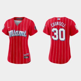 Miami Marlins #30 Craig Counsell Women's Nike 2021 City Connect Authentic MLB Jersey Red