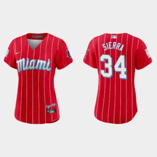 Miami Marlins #34 Magneuris Sierra Women's Nike 2021 City Connect Authentic MLB Jersey Red
