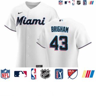Miami Marlins #43 Jeff Brigham Men's Nike White Home 2020 Authentic Player MLB Jersey