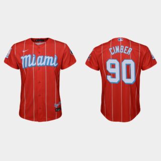 Miami Marlins #90 Adam Cimber Youth Nike 2021 City Connect Authentic MLB Jersey Red