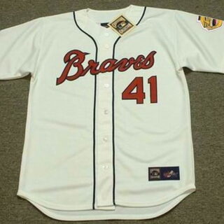 Men's Milwaukee Braves #41 EDDIE MATHEWS 1960's Home Majestic Throwback Baseball Jersey