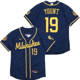 Custom Men's Milwaukee Brewers #19 Robin Yount Flexbase Jersey Blue