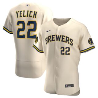 Milwaukee Brewers #22 Christian Yelich Men's Nike Cream Alternate 2020 Authentic Player MLB Jersey