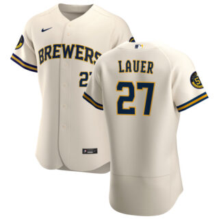 Milwaukee Brewers #27 Eric Lauer Men's Nike Cream Home 2020 Authentic Player MLB Jersey