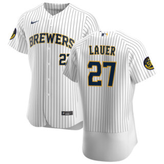 Milwaukee Brewers #27 Eric Lauer Men's Nike White Home 2020 Authentic Player MLB Jersey