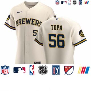 Milwaukee Brewers #56 Justin Topa Men's Nike Cream Home 2020 Authentic Player MLB Jersey