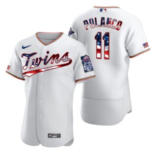 Minnesota Twins #11 Jorge Polanco Men's Nike White Fluttering USA Flag Limited Edition Authentic MLB Jersey