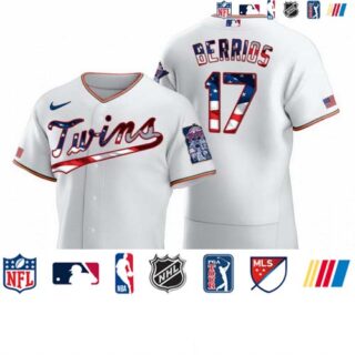 Minnesota Twins #17 Jose Berrios Men's Nike White Fluttering USA Flag Limited Edition Authentic MLB Jersey