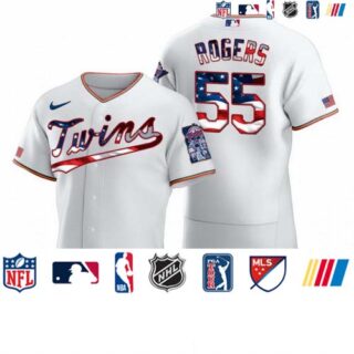 Minnesota Twins #55 Taylor Rogers Men's Nike White Fluttering USA Flag Limited Edition Authentic MLB Jersey