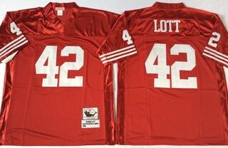 Mitchell And Ness 49ers #42 Ronnie Lott red Men's Throwback Stitched NFL Jersey