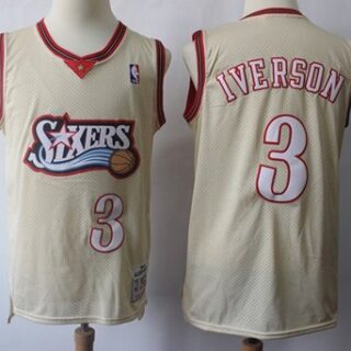 Mitchell And Ness 76ers #3 Allen Iverson Cream Throwback Stitched NBA Jersey