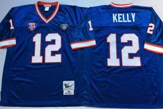 Mitchell And Ness Bills #12 Jim Kelly BLUE Throwback Stitched NFL Jersey
